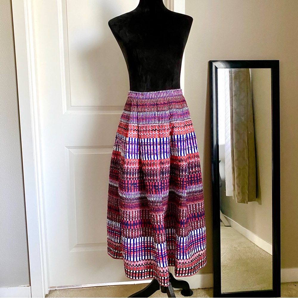 SALONI Striped Multicolor Midi Skirt in Purple, Pink & Blue